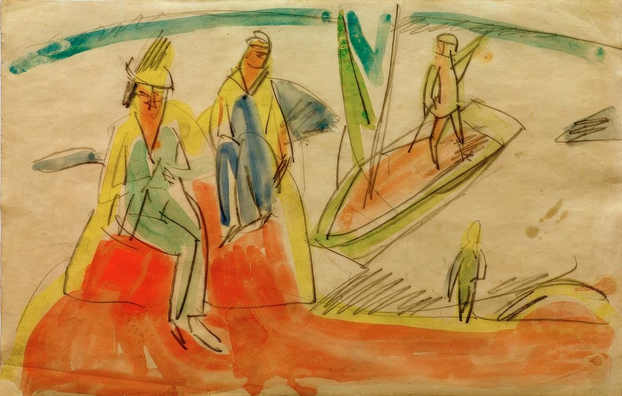 Persone e barca sulla spiaggia da Ernst Ludwig Kirchner