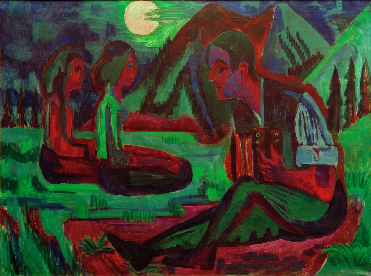Notte di luna; Suonatore di organetto nella notte di luna da Ernst Ludwig Kirchner
