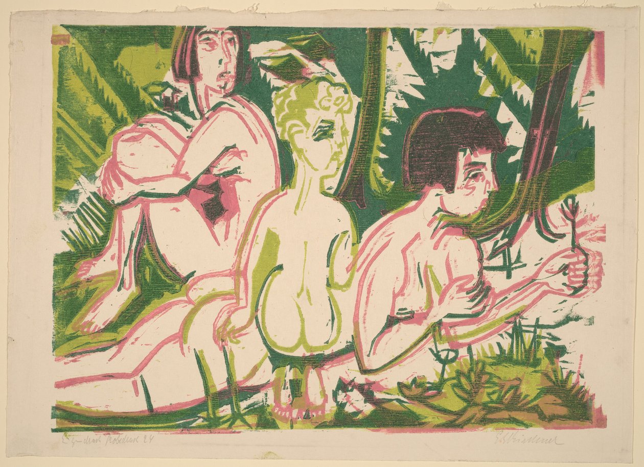 Nackte Frauen mit einem Kind im Wald da Ernst Ludwig Kirchner