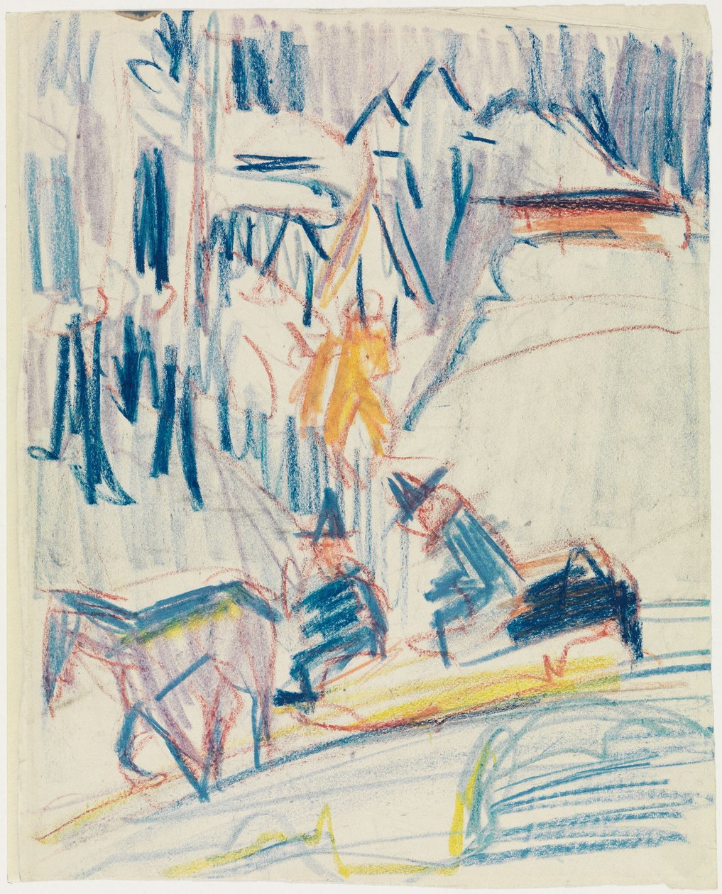 Slitta trainata da cavalli con due uomini in alta montagna da Ernst Ludwig Kirchner