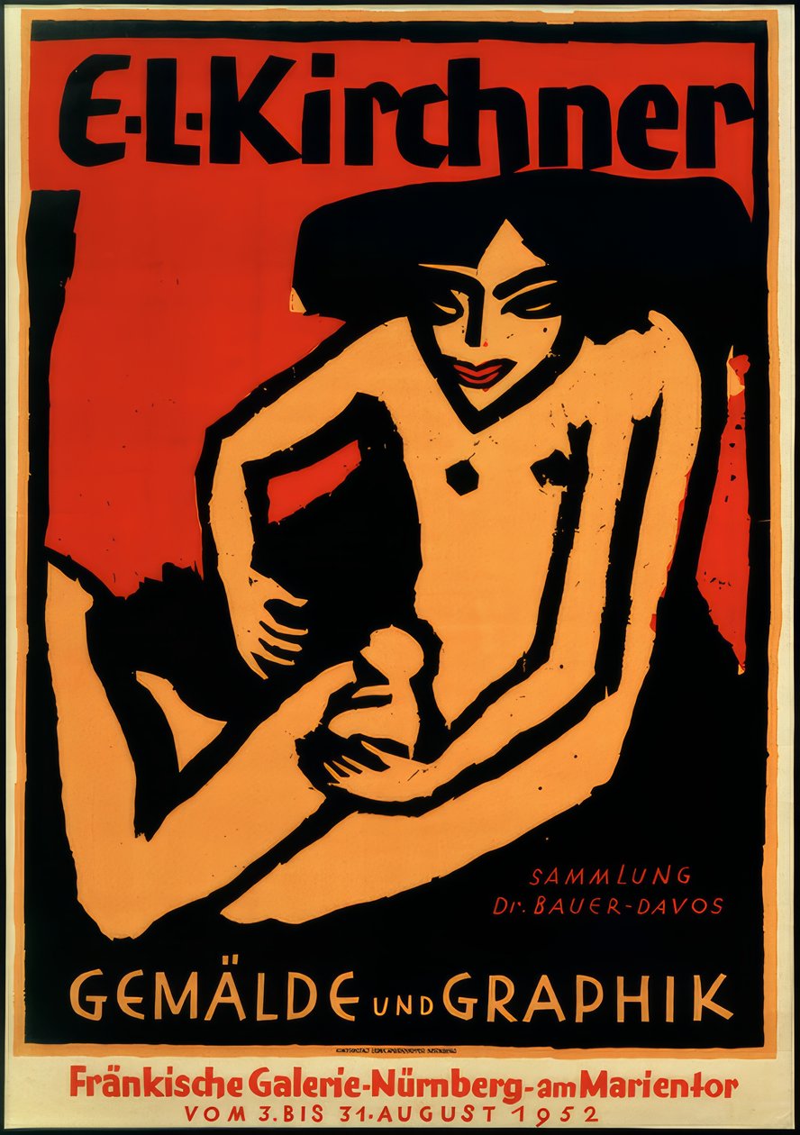 Manifesto per la mostra E.L.K., Fränkische Galerie, Norimberga, 1952 da Ernst Ludwig Kirchner