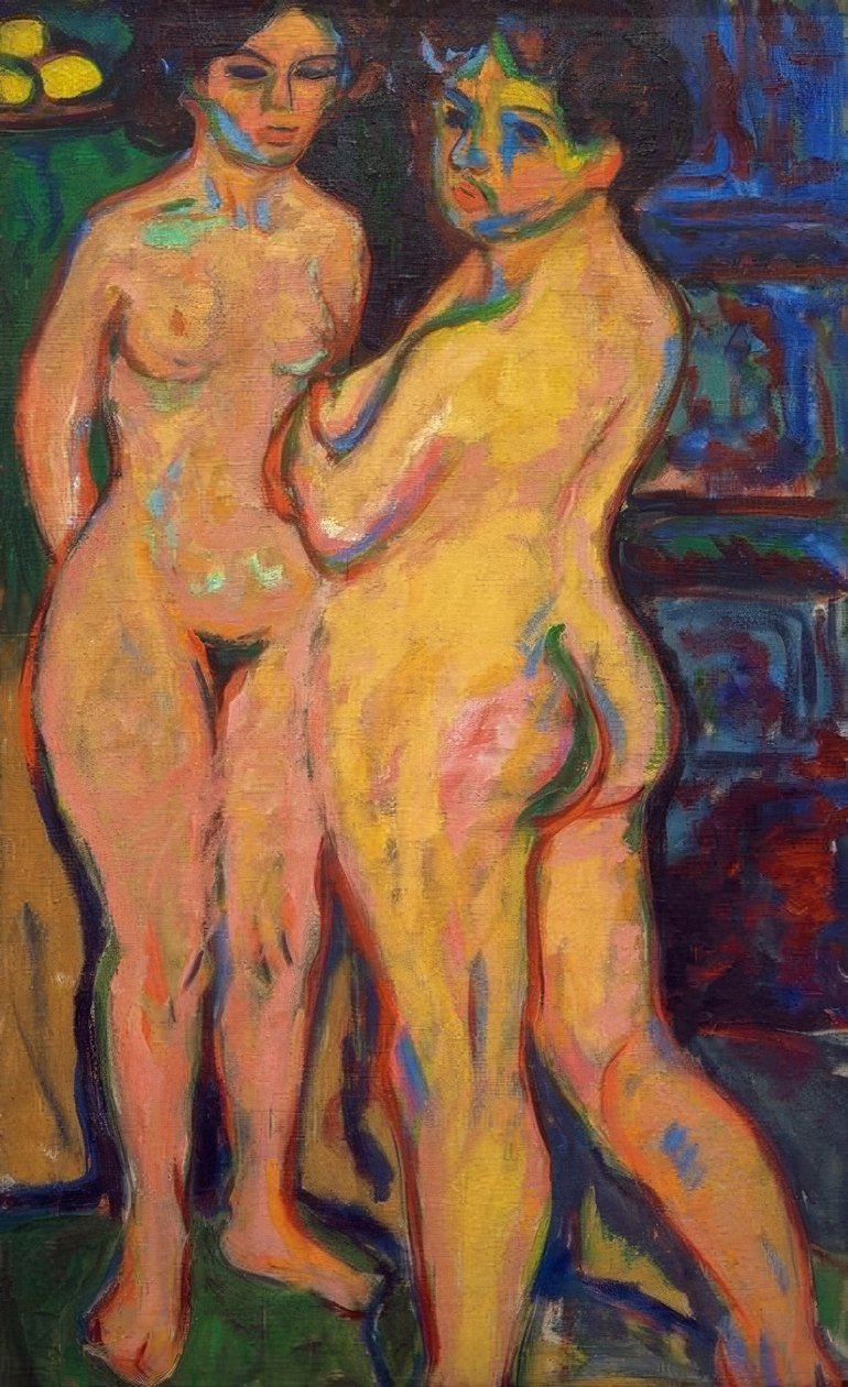 Ragazze nude in piedi vicino alla stufa da Ernst Ludwig Kirchner