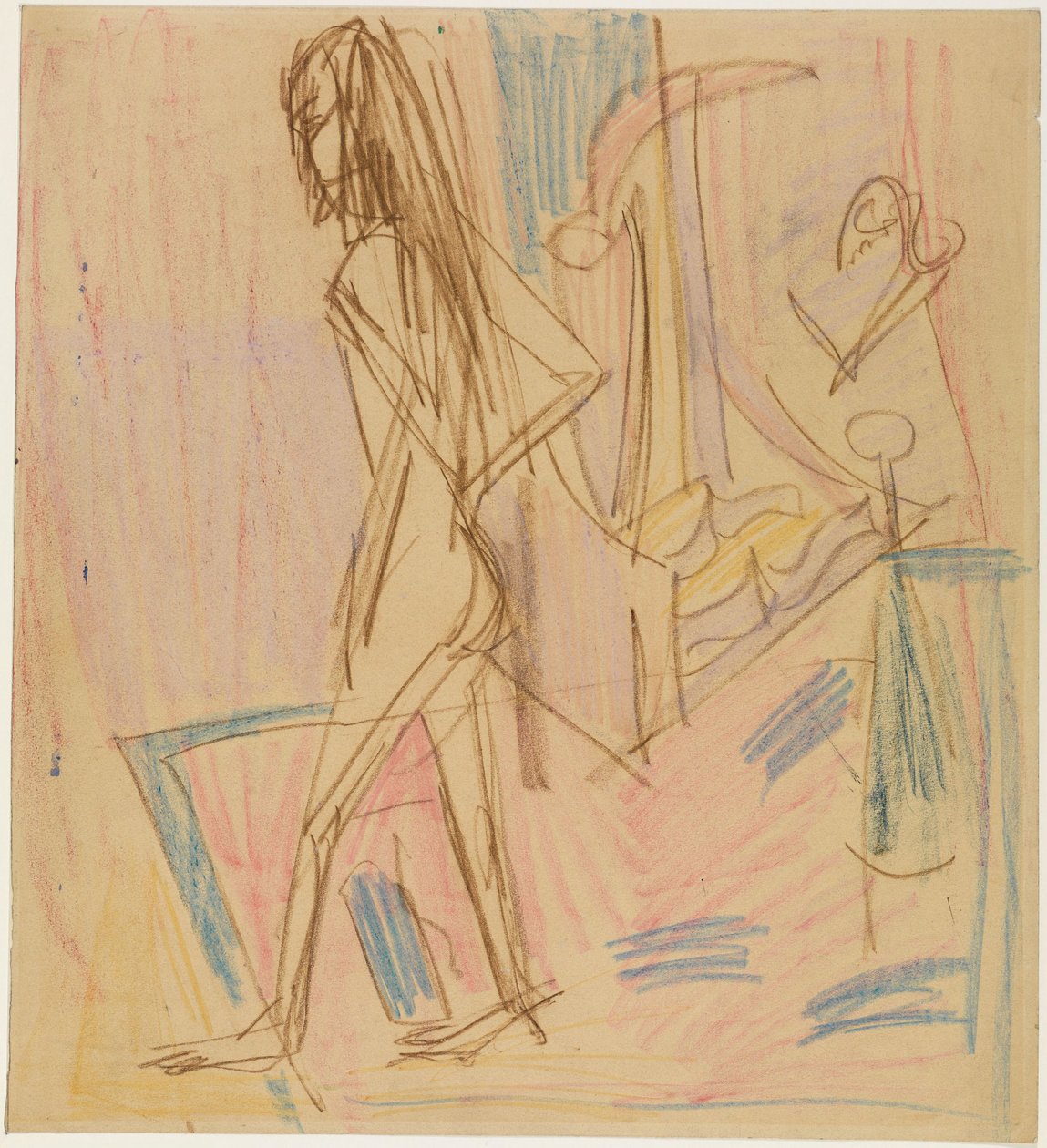 Nudo femminile in piedi su un tappeto da Ernst Ludwig Kirchner