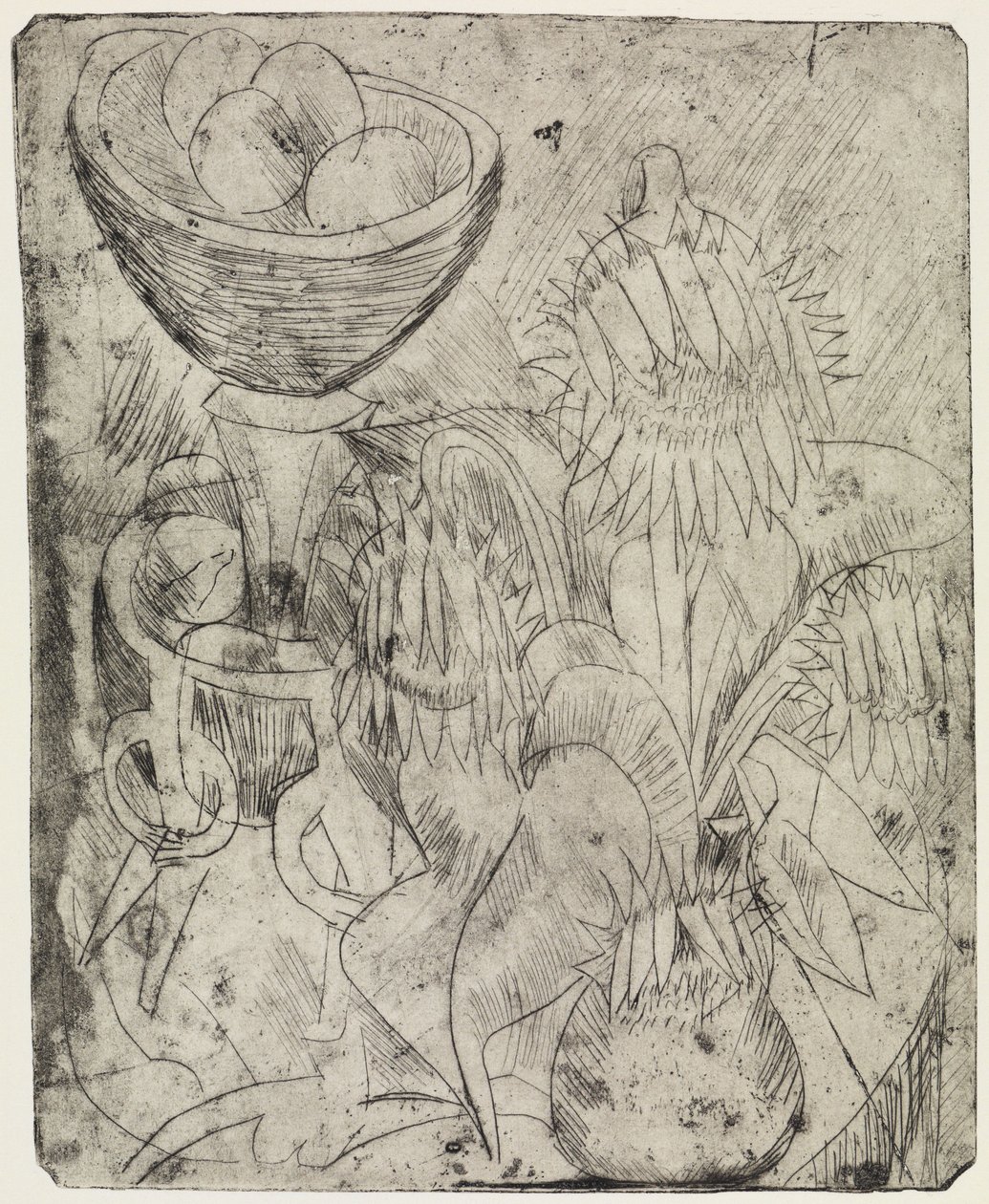 Natura morta con girasoli e cesto di frutta / Groviglio di passanti e Elettrica da Ernst Ludwig Kirchner