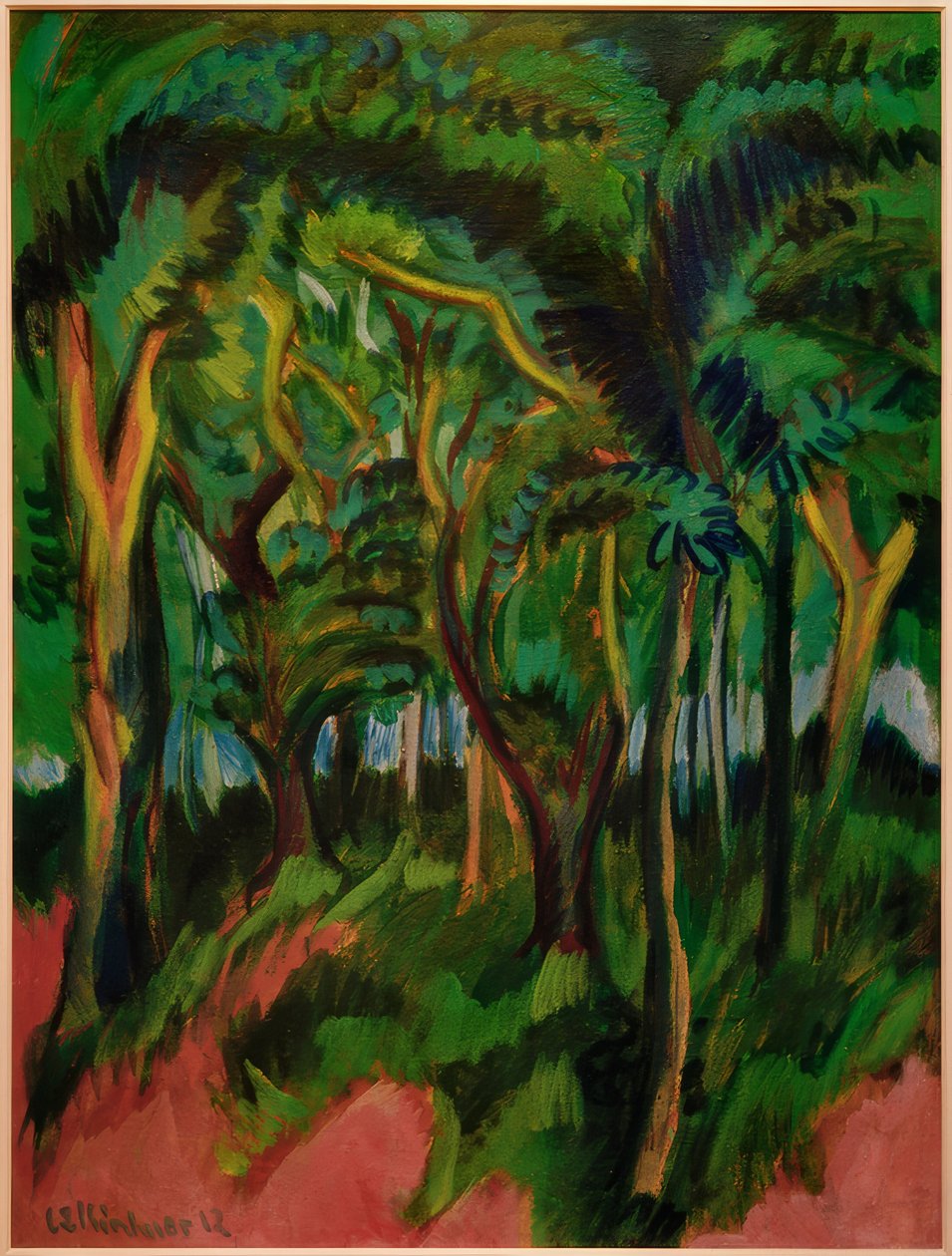 Interno del bosco con primo piano rosa da Ernst Ludwig Kirchner