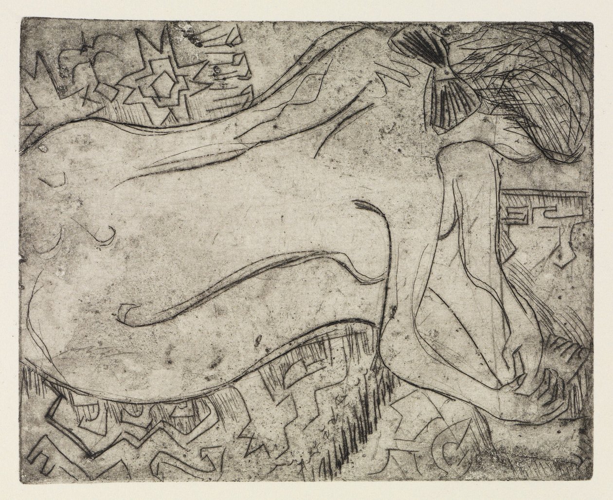Il lago Wannsee vicino a Potsdam in motoscafo / Donna nuda mentre si fa la pedicure da Ernst Ludwig Kirchner