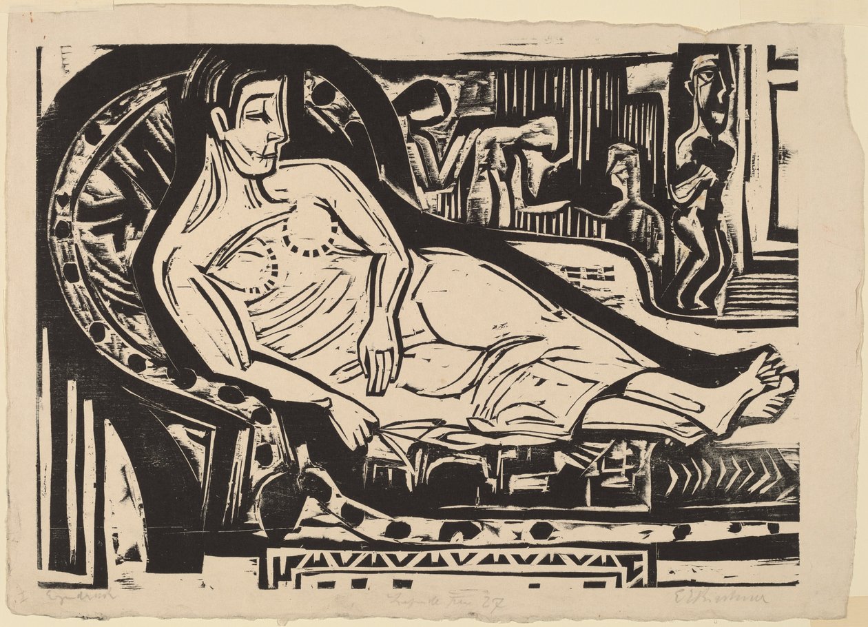 Donna sdraiata su un divano da Ernst Ludwig Kirchner