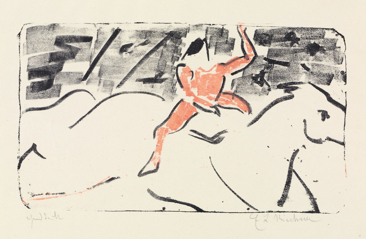 Cavaliere da circo su un cavallo bianco (jockey) da Ernst Ludwig Kirchner