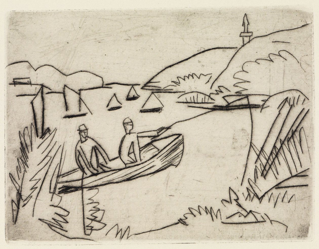 Due bagnanti sugli stagni di Moritzburg / Un pescatore in barca sul Müggelsee da Ernst Ludwig Kirchner