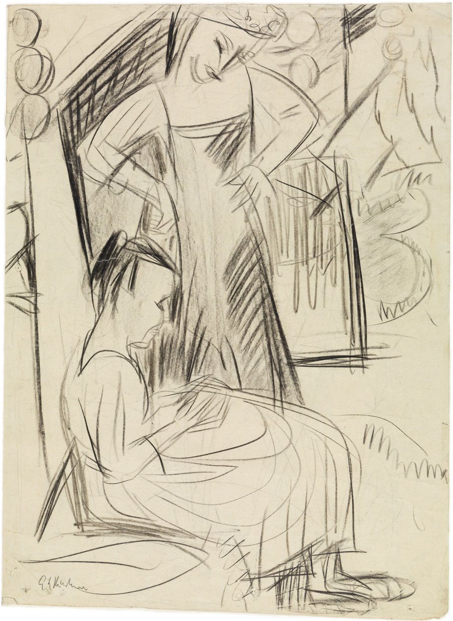 Due ragazze davanti alla casa da Ernst Ludwig Kirchner
