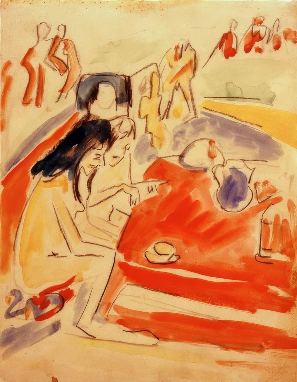 Due ragazze sedute al tavolo da Ernst Ludwig Kirchner