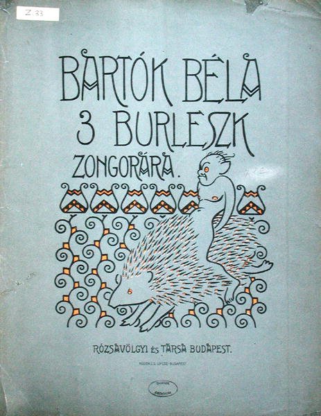Copertina di uno spartito per tre burlesche per pianoforte di Bela Bartok (1912) da Ervin Voit