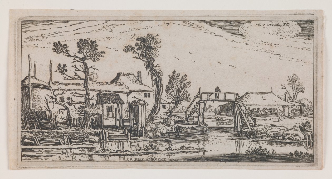Fattoria al di là di un canale, dalla serie "Dieci paesaggi oblunghi". da Esaias I van de Velde