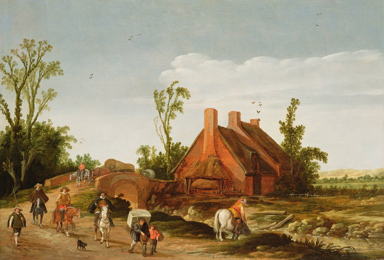 Paesaggio boscoso con viaggiatori su un sentiero, 1624 da Esaias van de Velde