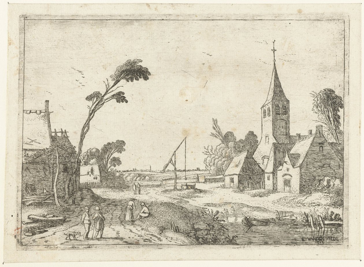 Veduta del villaggio con fattorie, chiesa e pozzo (Liggende landschappen) da Esaias van de Velde