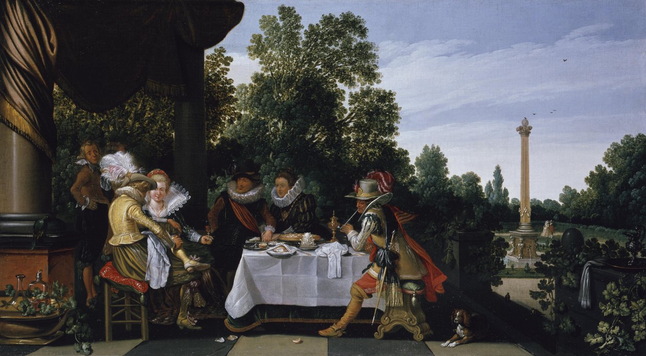 Allegra compagnia su una terrazza in giardino da Esaias van de Velde