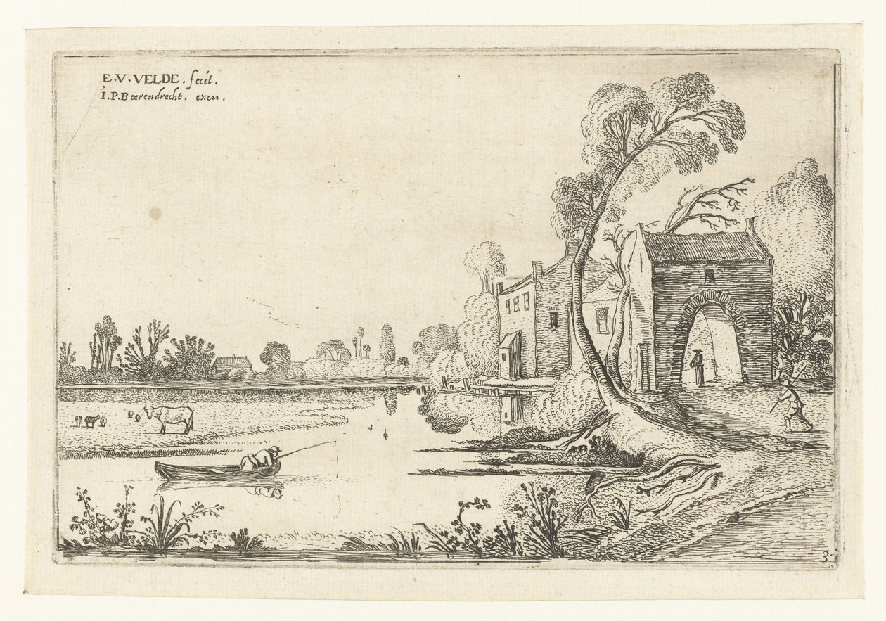 Paesaggio con un fiume e un edificio con portale da Esaias van de Velde