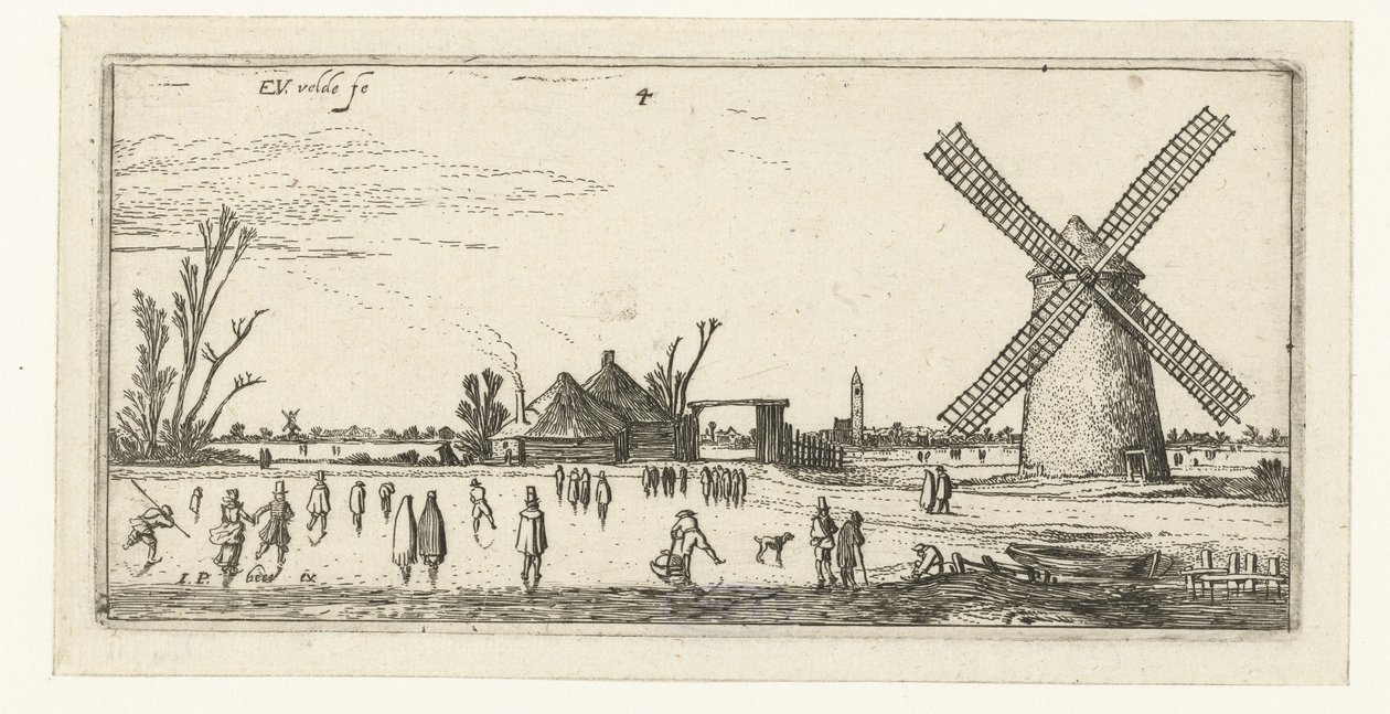 Pattinatori sul ghiaccio vicino a un mulino vicino a Penningsveer da Esaias van de Velde