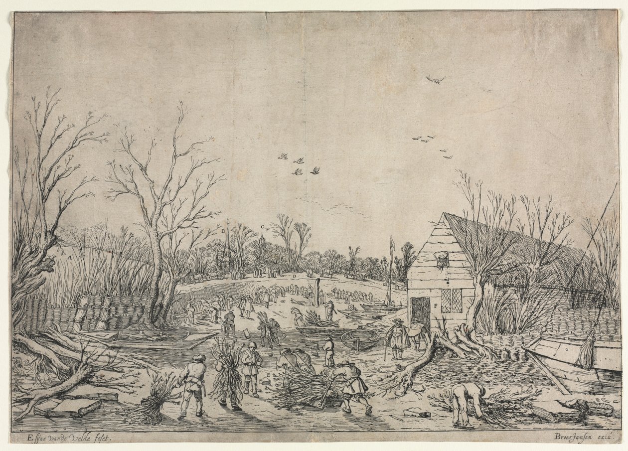 La grande alluvione del 10 gennaio 1624 (o Riparazione della diga rotta sul fiume Lek a Vianen, 1624) da Esaias van de Velde