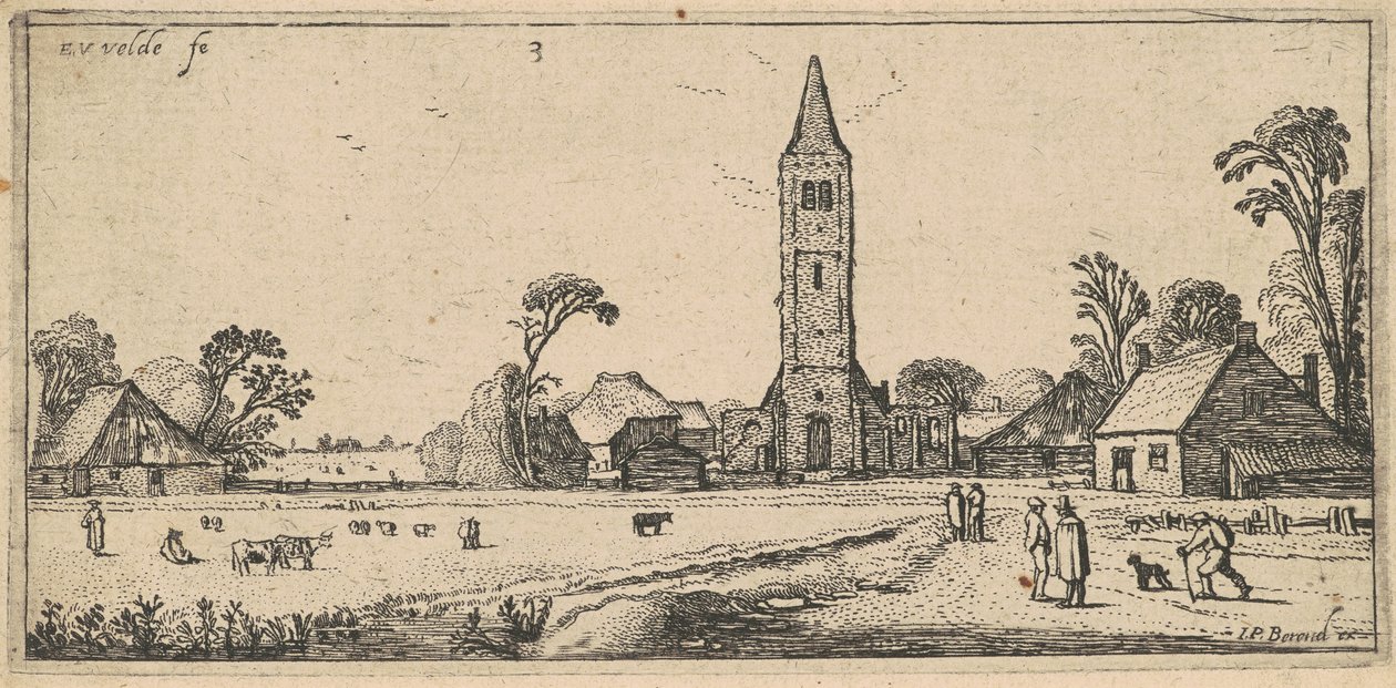 Paesaggio con prato e chiesa di villaggio da Esaias van de Velde I