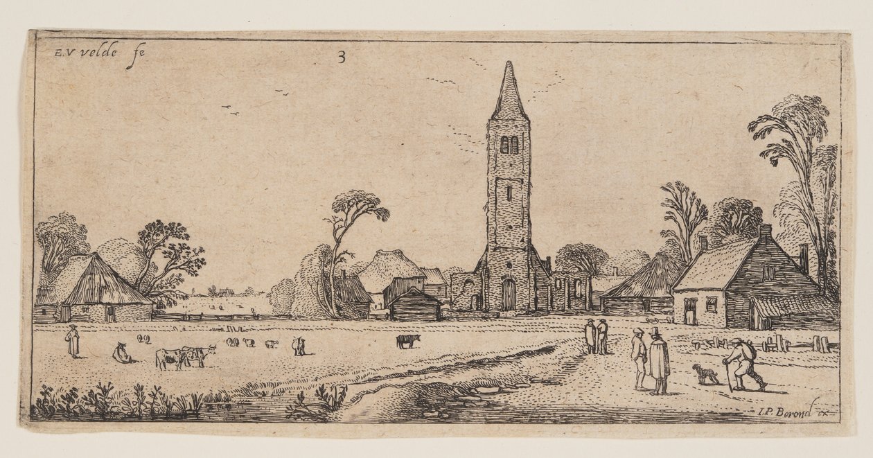 Sentiero a destra che conduce a un villaggio, da Paesaggi da Esaias van den Velde I