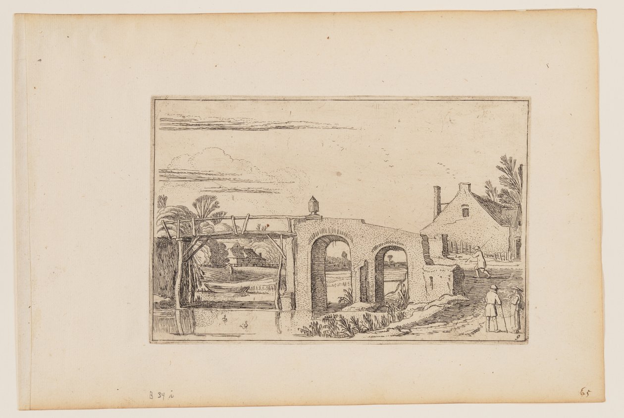 Sentiero a destra di un ponte di legno e pietra da Esaias van den Velde I