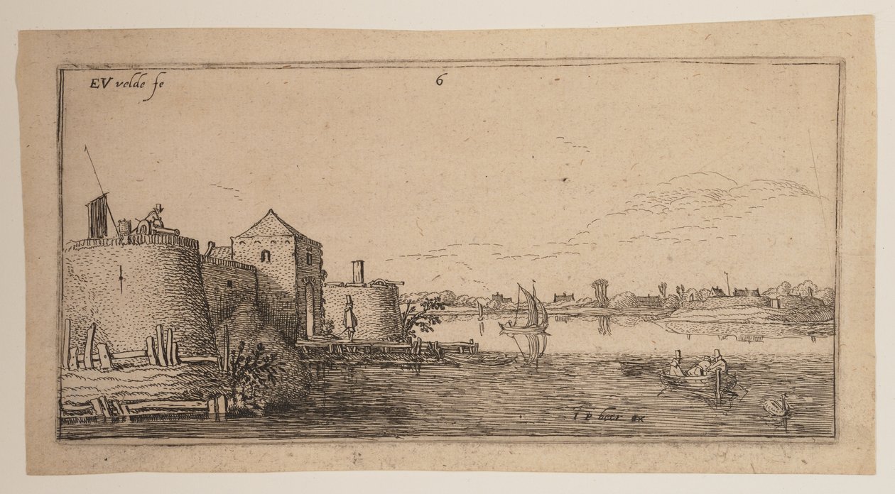 Città murata, a sinistra di un fiume, da Paesaggi da Esaias van den Velde I