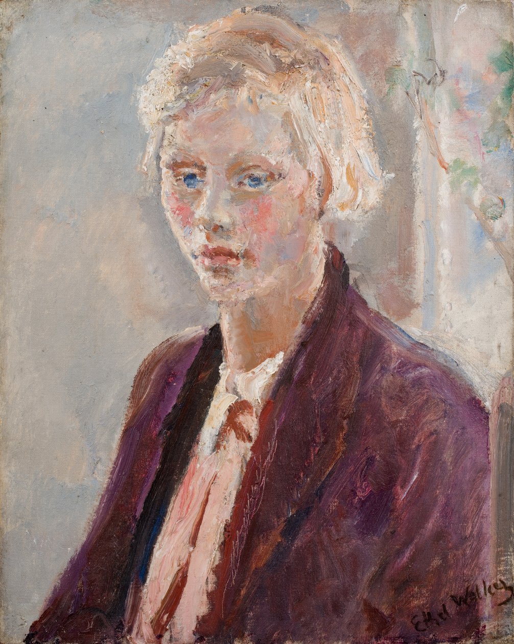 Ragazza bionda con giacca viola, 1935 circa (olio su tela) da Ethel Walker
