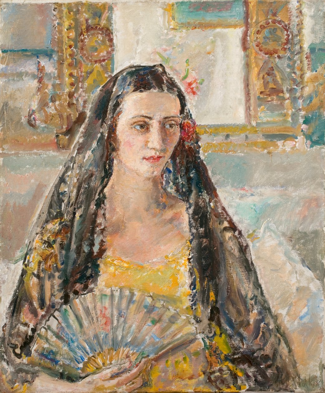 Signora con ventaglio, es. 1926 (olio su tela) da Ethel Walker