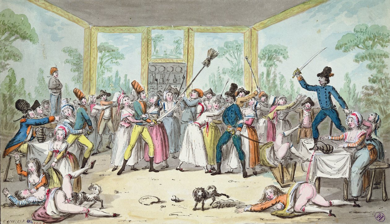 Scena tumultuosa in una taverna durante il periodo della Rivoluzione Francese, c.1789 da Etienne Bericourt