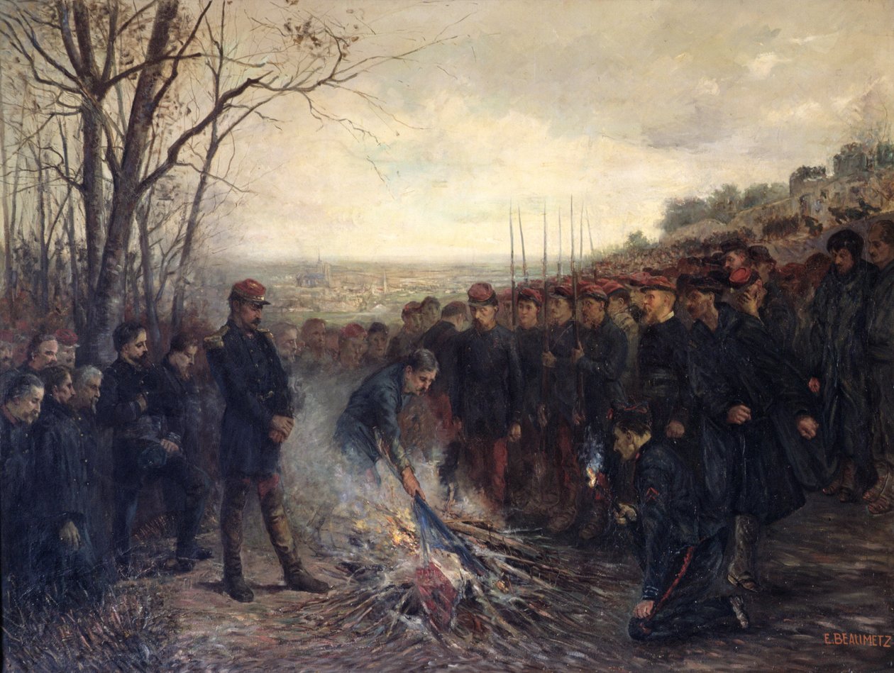 Il generale Lapasset (1817-75) brucia le sue bandiere, 26 ottobre 1870, 1882 da Etienne Dujardin Beaumetz