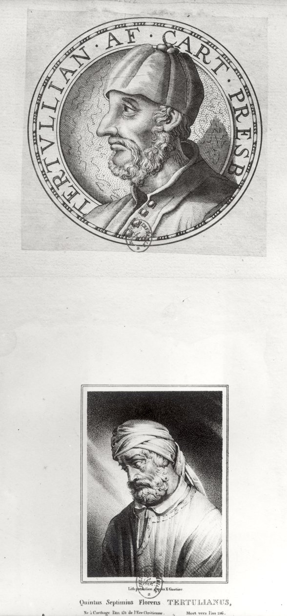 Due ritratti di Quintus Septimus Florens Tertullianus (c.160-c.220) noto come Tertulliano da Etienne Gautier