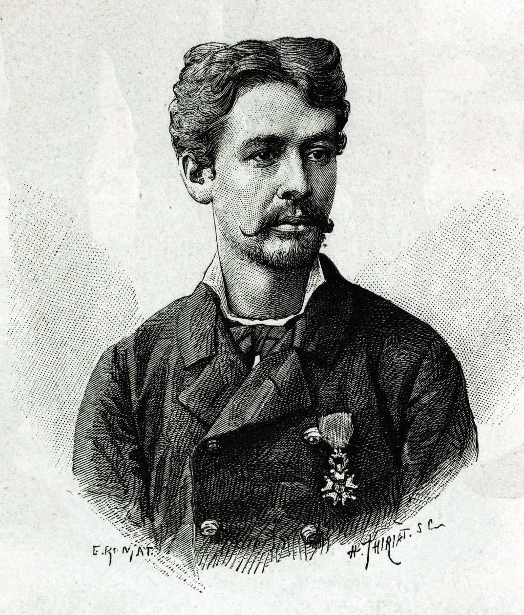 Ritratto del Dottor Tautain, durante la spedizione in Africa 1879-1882, sotto il comando di Gallieni. Incisione di E. Ronjat, da una fotografia, per illustrare la storia "Esplorazione dell