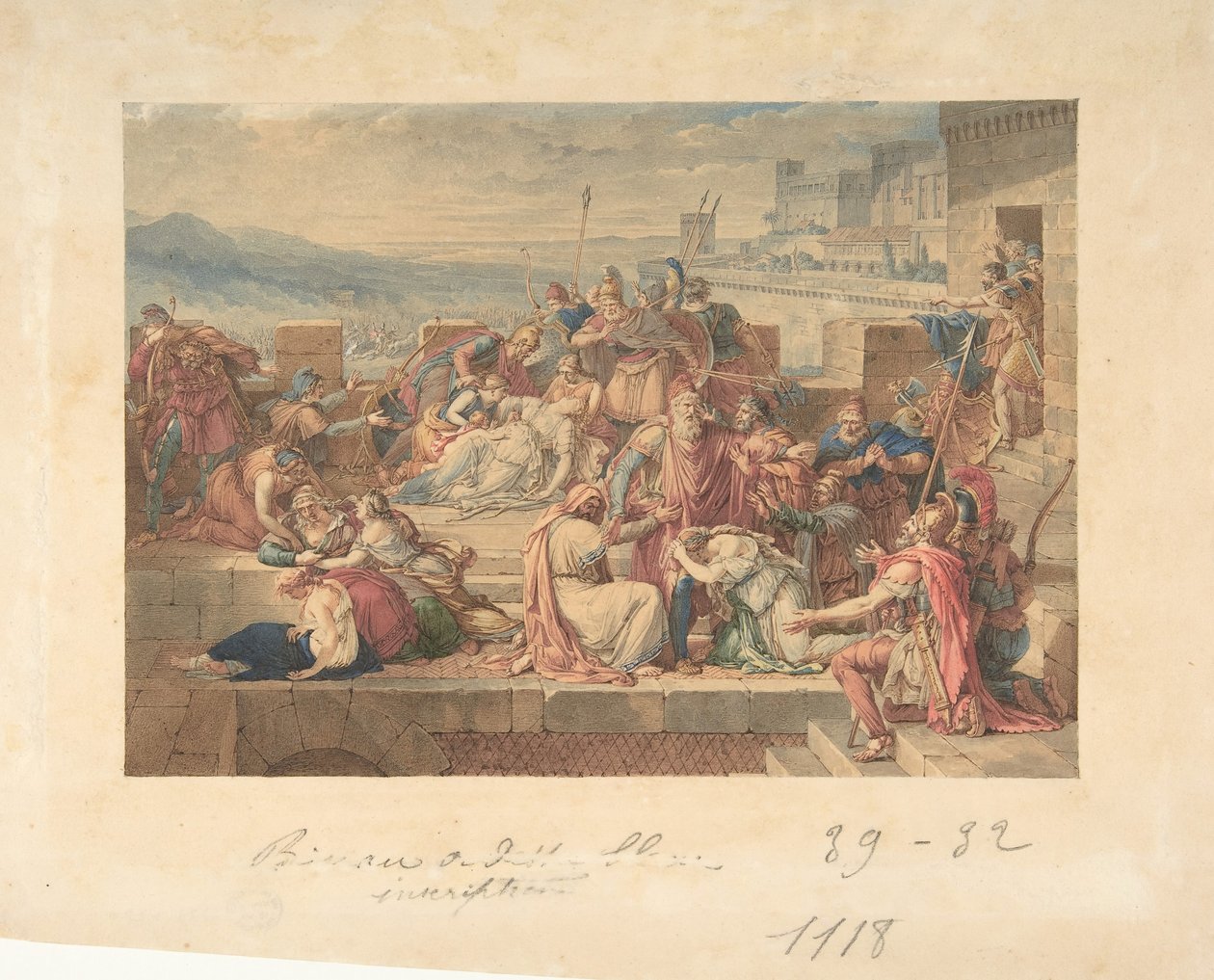 Priamo e la sua famiglia piangono la morte di Ettore da Etienne Barthelemy Garnier