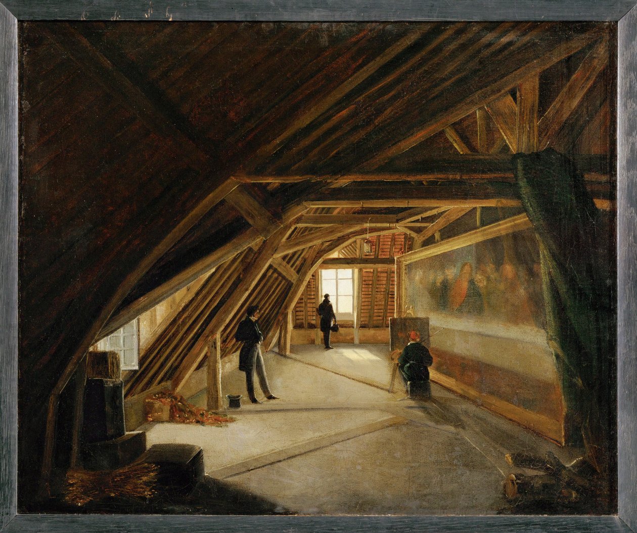 Vista della soffitta di un museo, con un copista al lavoro ... da Etienne Bouhot