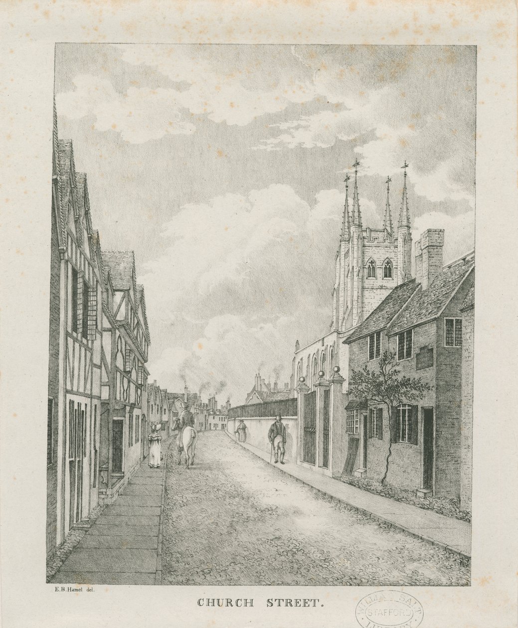 Tamworth - Church Street: litografia, nd [1796-1865] da Etienne Bruno Hamel