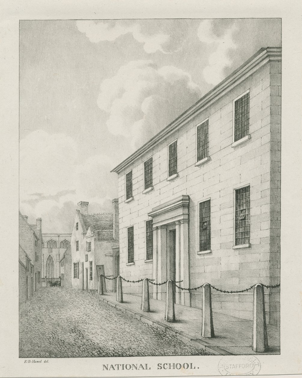 Tamworth - Scuola nazionale: litografia, nd [1796-1865] da Etienne Bruno Hamel