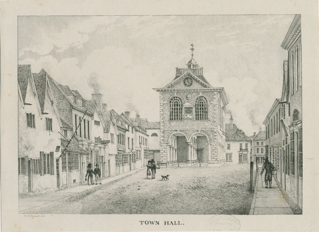 Tamworth - Il Municipio: litografia, nd [1796-1865] da Etienne Bruno Hamel