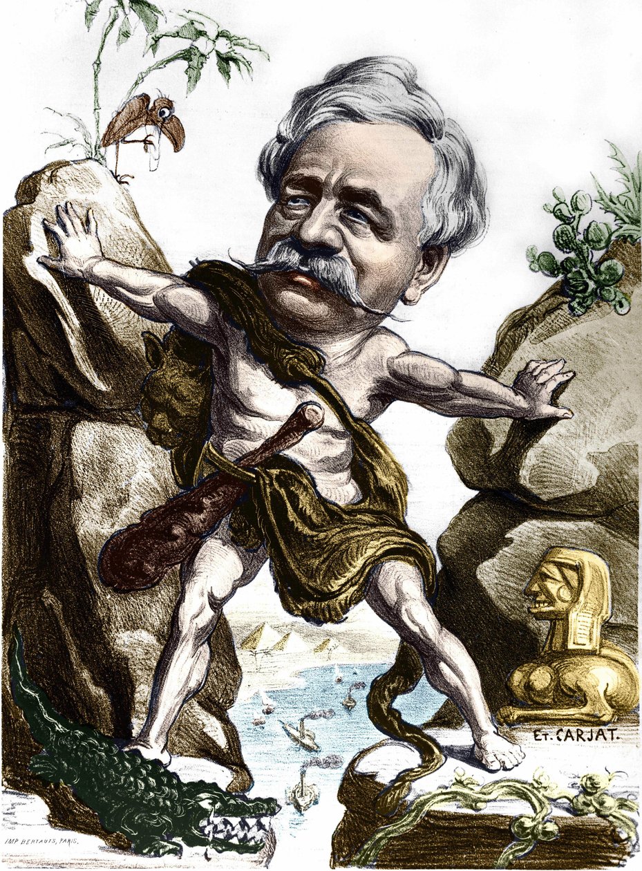 Ferdinand de Lesseps (1805-1894), diplomatico e amministratore francese al Canale di Suez. Caricatura di Carjat. da Etienne Carjat