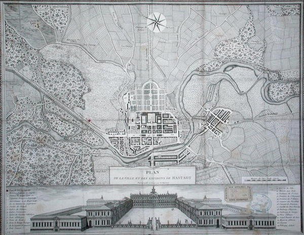 Mappa della città di Rastadt, dei suoi dintorni e del castello da Etienne Claude Voysard
