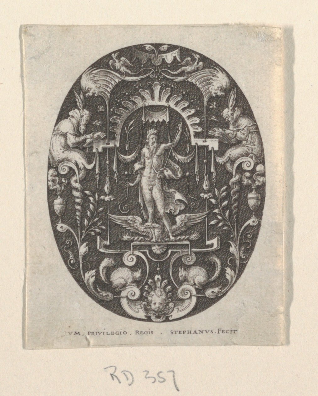 Giove, da Grotesques à fond noir, Divinités et Allégories da Etienne Delaune