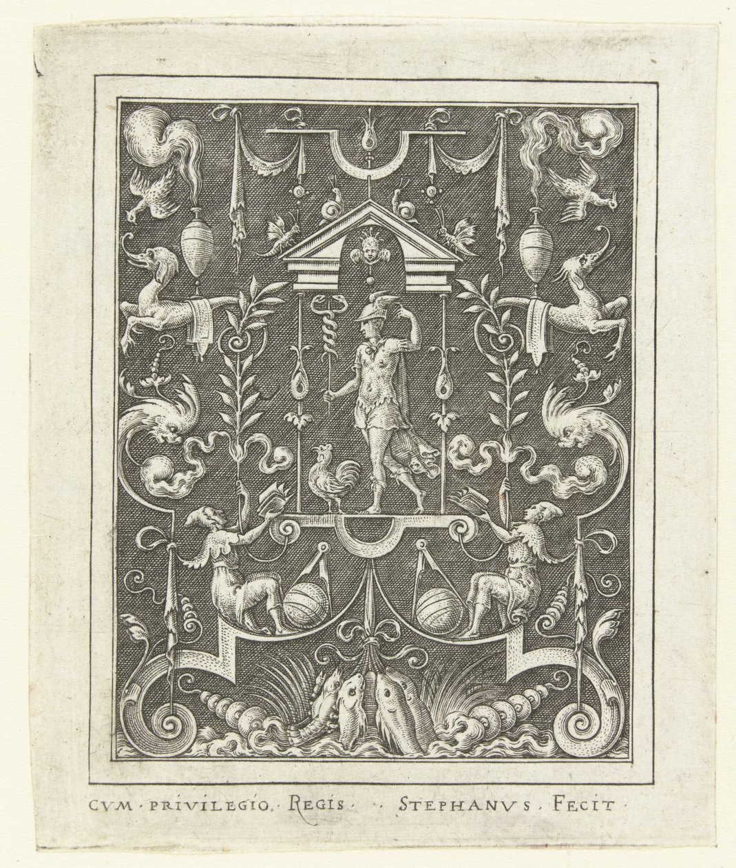 Mercurio (serie: Decorazioni piatte con figure divine in una cornice di grottesche) da Etienne Delaune