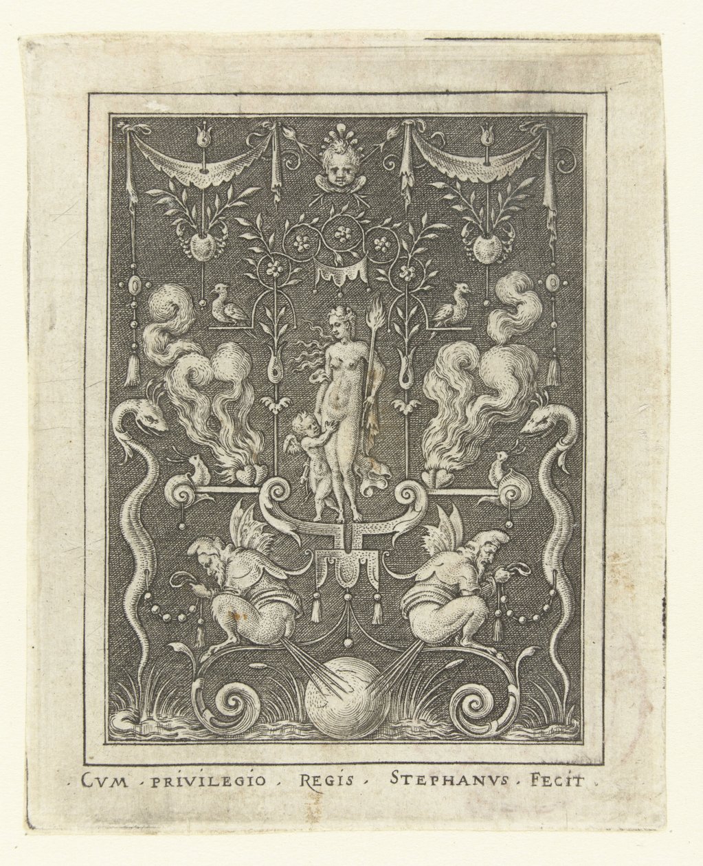 Venere con Amore tra quattro cuori ardenti da Etienne Delaune