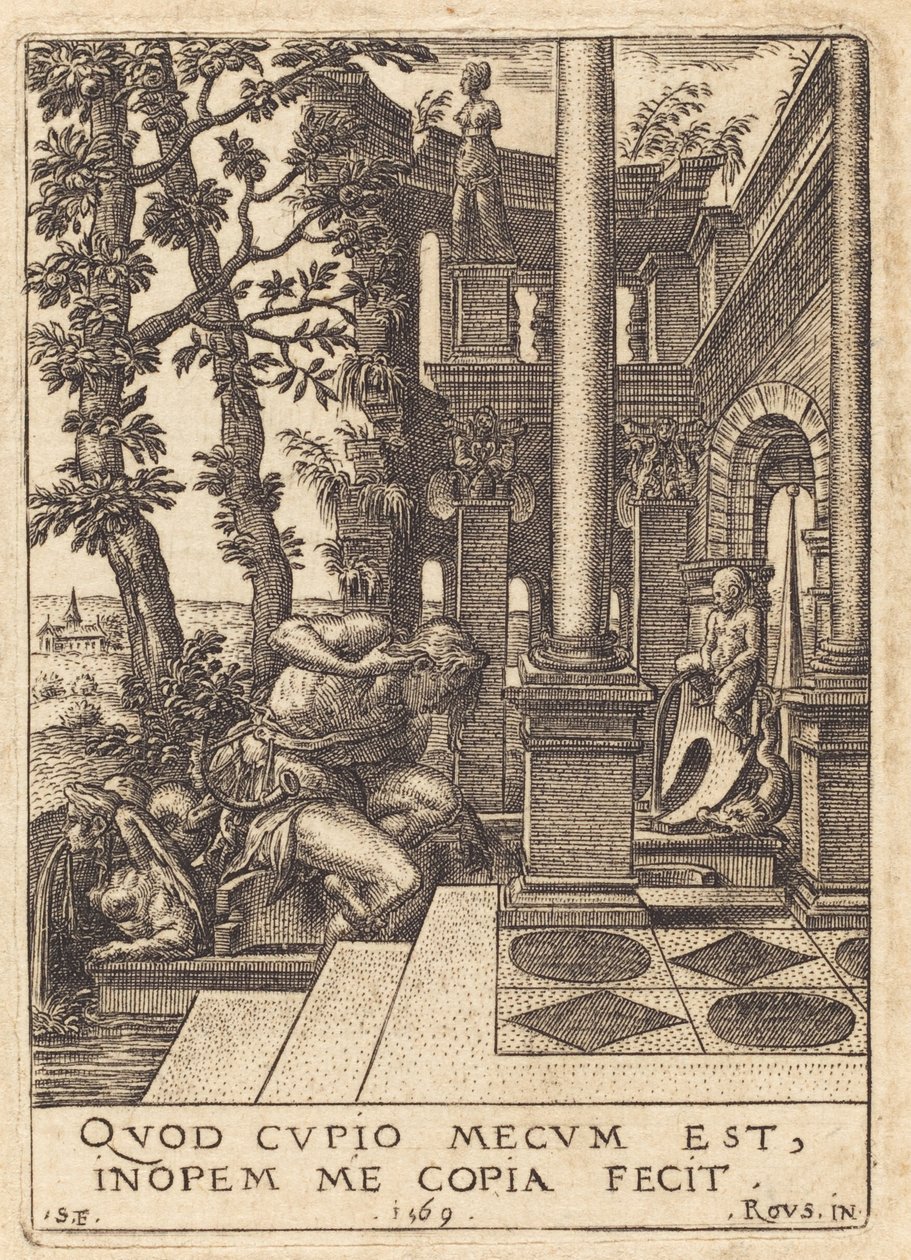 Narciso alla Fontana da Etienne Delaune after Rosso Fiorentino
