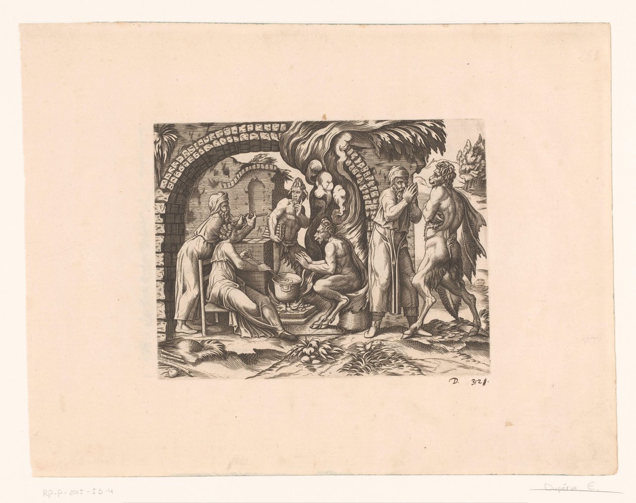 Favola del satiro e del contadino che soffia nella sua zuppa e nelle sue mani da Etienne Dupérac (attributed to)