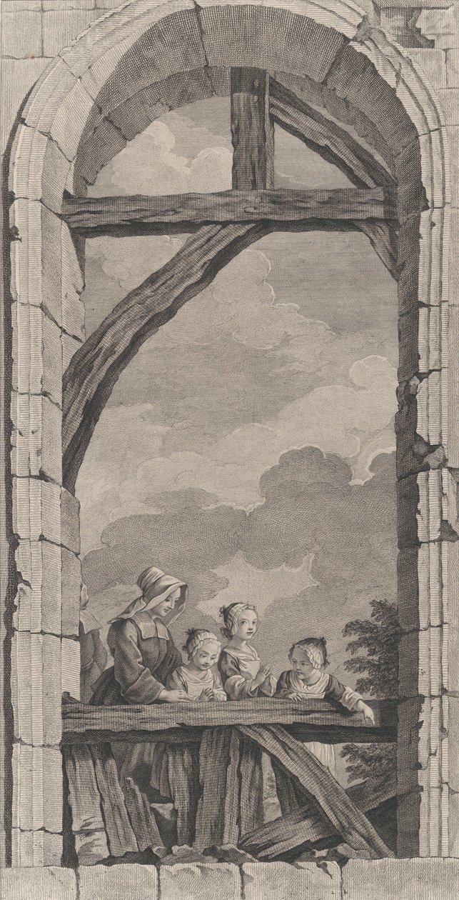 La cappella degli Enfants-Trouvés a Parigi: Religiosa e bambine che guardano il presepe da Etienne Fessard