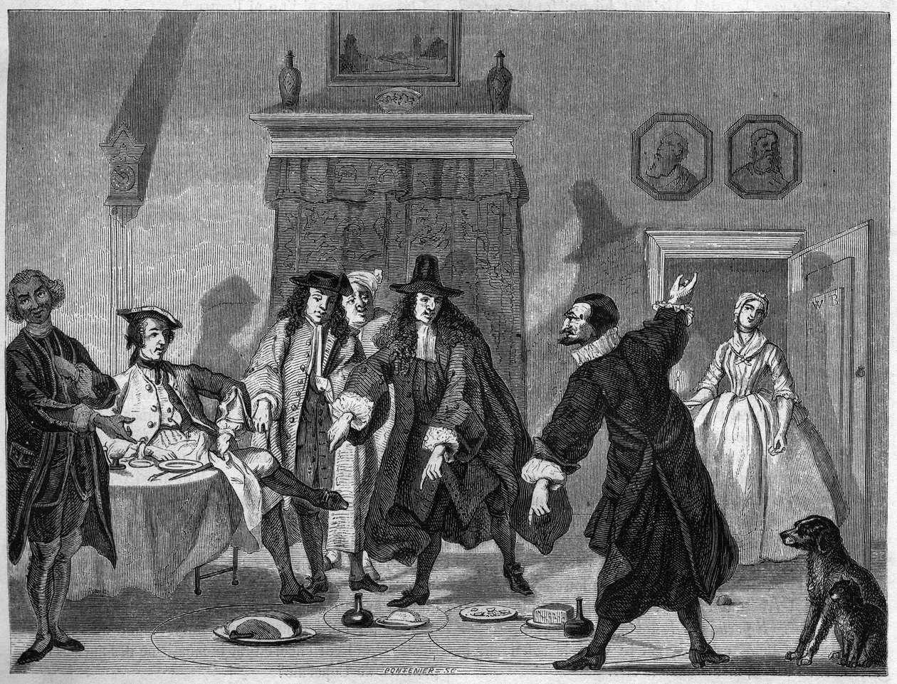 Scena comica in un teatro olandese del XVIII secolo. Incisione di Bocour da una gouache di Troost da Etienne Gabriel Bocourt