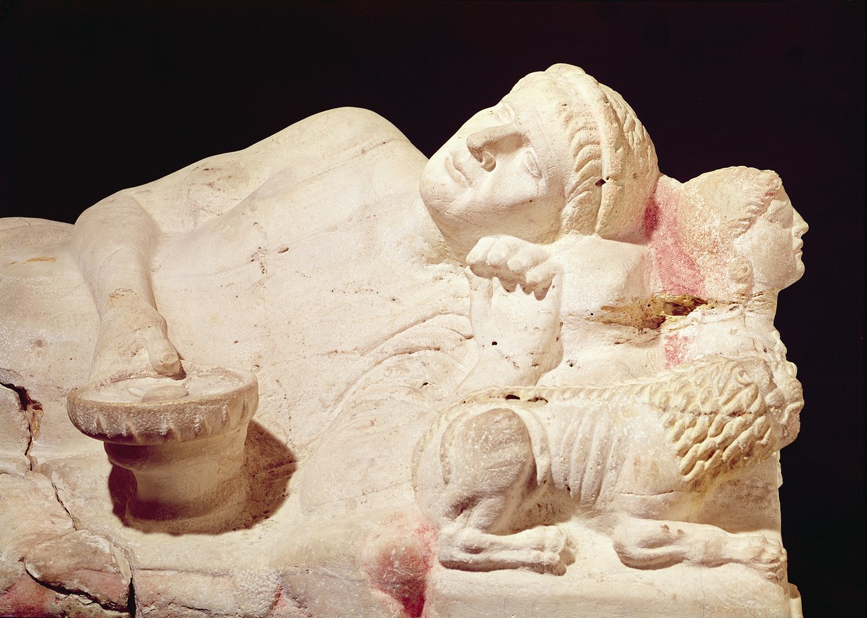 (dettaglio) del sarcofago di Velthur Partunus, VIII-I secolo a.C. terracotta da Etruscan