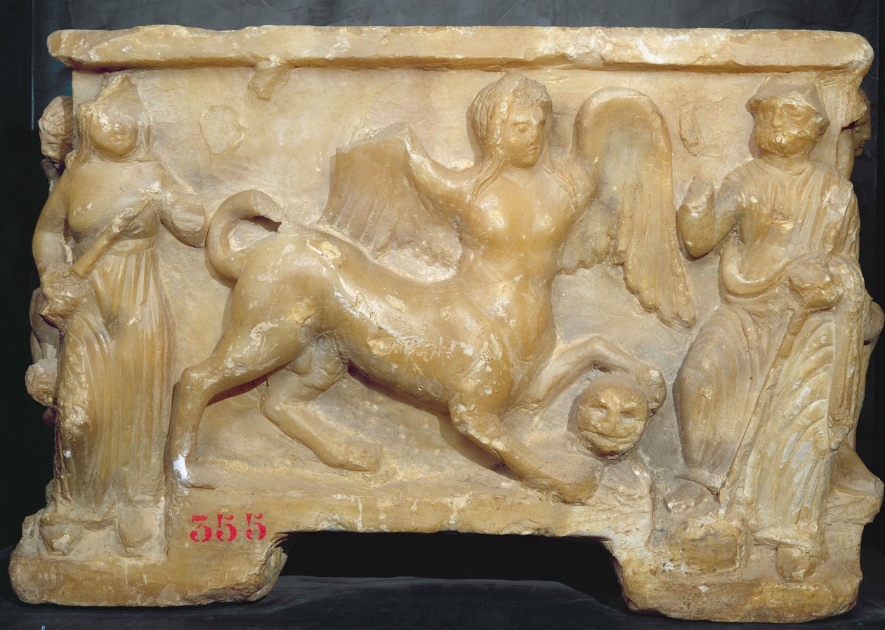 Urna funeraria raffigurante Edipo e la Sfinge da Etruscan