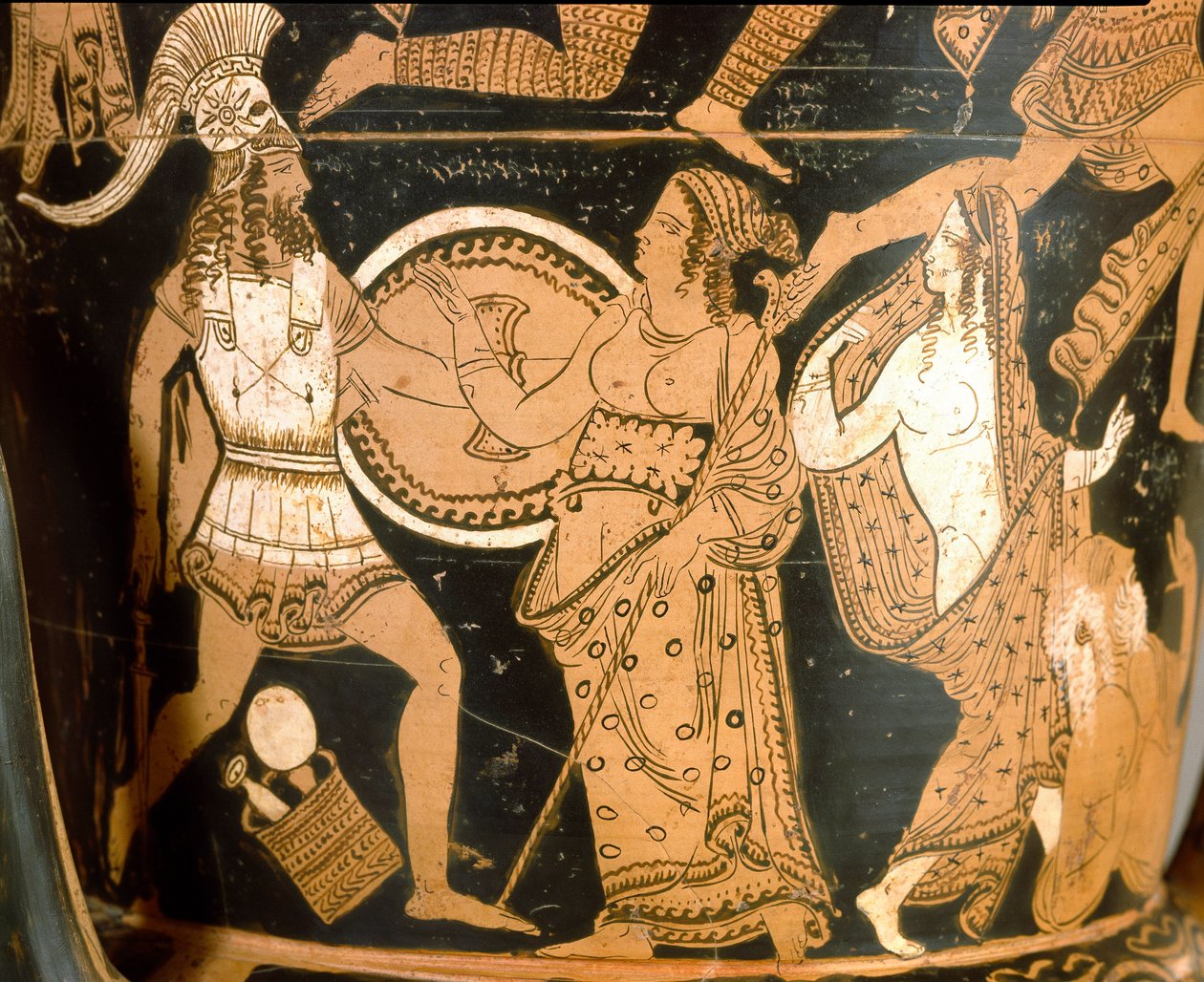 Antichità etrusca: cratere a campana raffigurante la distruzione di Troia: (dettaglio) da Etruscan